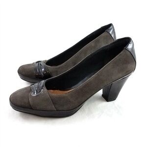 👞 ⭐ Clarks Artisan Diamond Sadler Pumps Heels Pewter Suede Leather 32418 8.5N